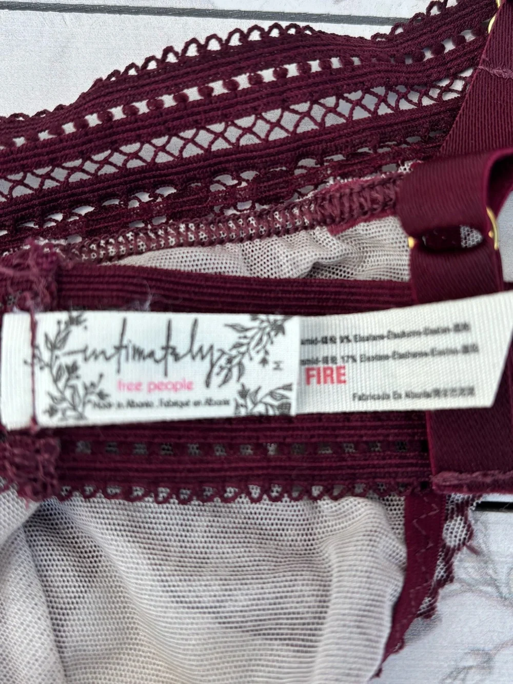 Free People Burgundy Floral Lace Bralette